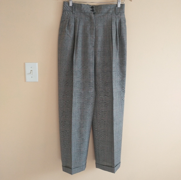 Vintage Academia 100% Wool Breamar High Waisted Pleated Plaid Lined Trousers S 6 - Picture 2 of 11